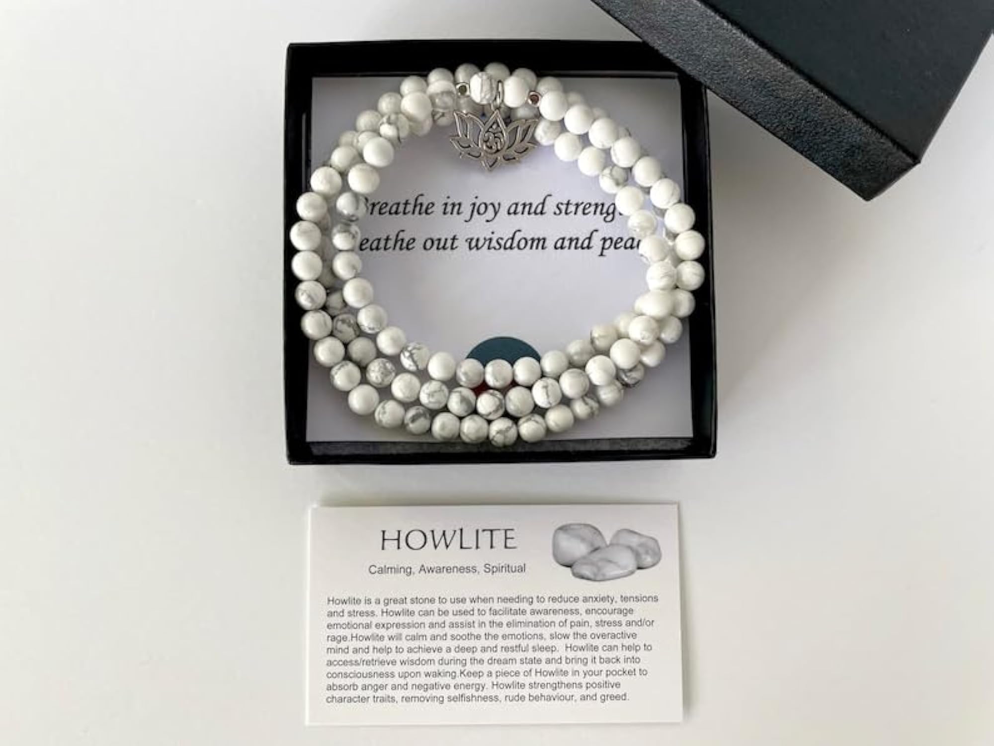 Natural Howlite Beaded Mala Necklace, 108+1 Beads